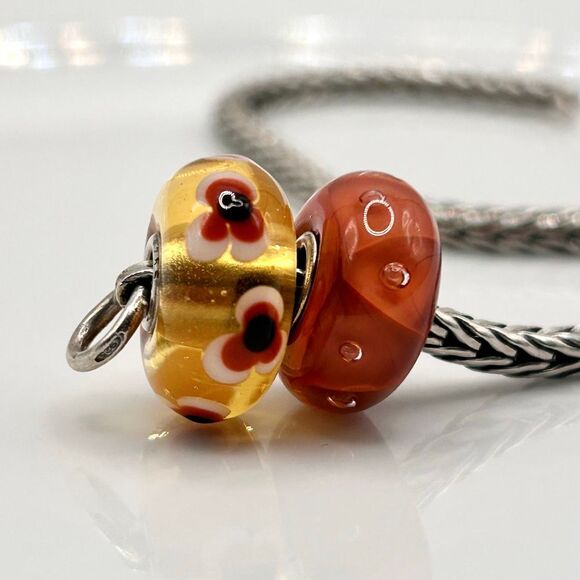 TROLLBEADS Lot Of 2, Coral & Golden LAA 925S NEW! Bubbles & Unique Flower - Picture 4 of 8